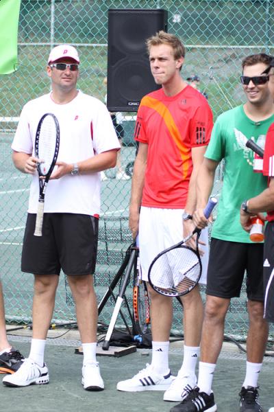 Sam Querry (center) was on hand in Central Park for the Prince tennis event
