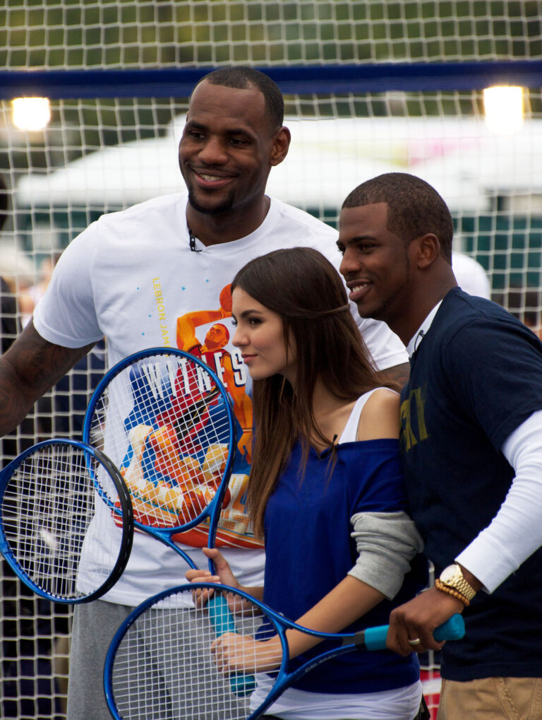 LeBron James Victoria Justice Chris Paul play tennis at USTA SmashZone