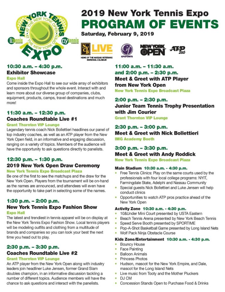 2019 New York Tennis Expo Program of Events